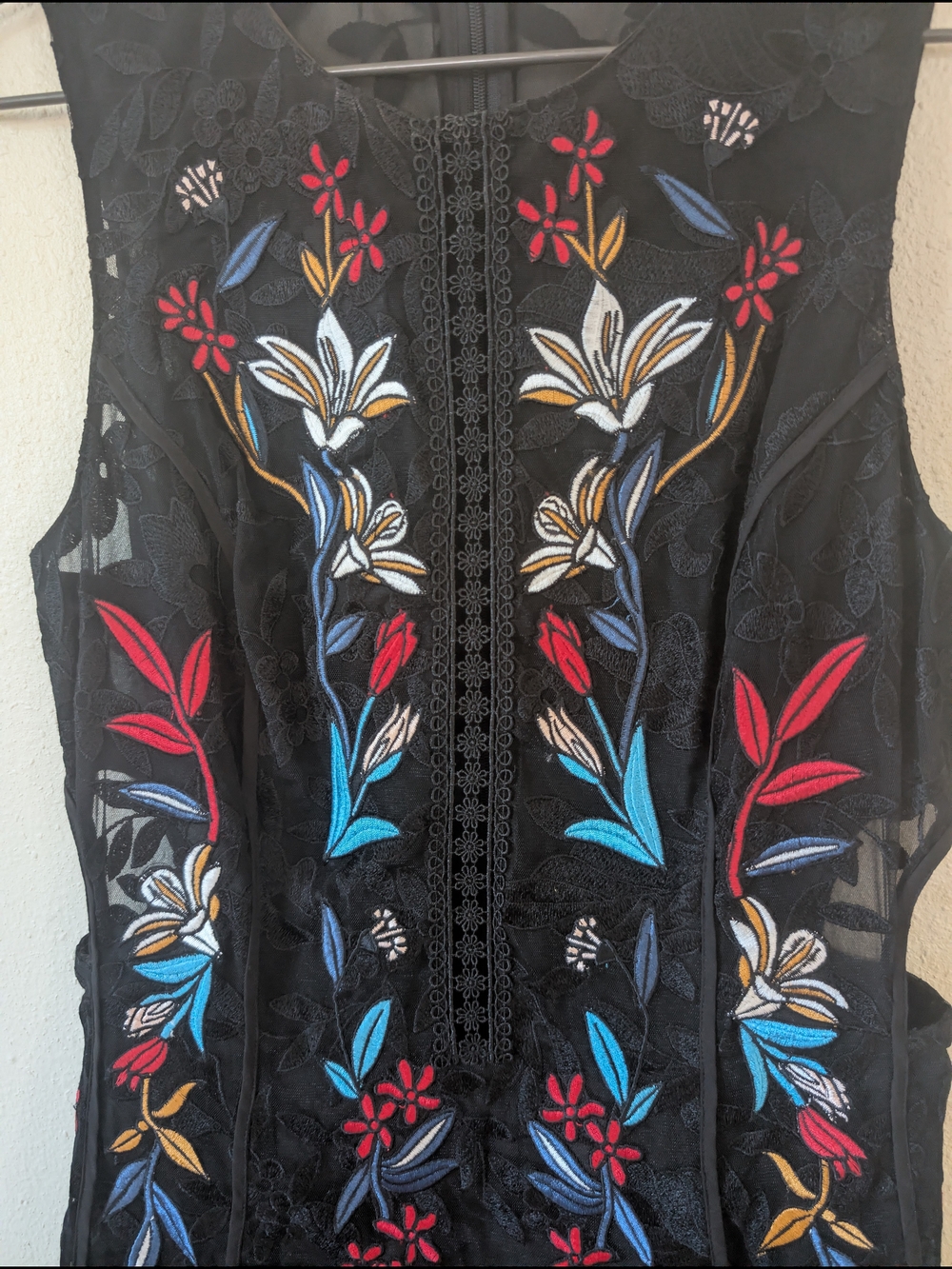 Sachin + Babi Black Lace Midi Dress Multicolor Floral Embroidered Cocktail 4
